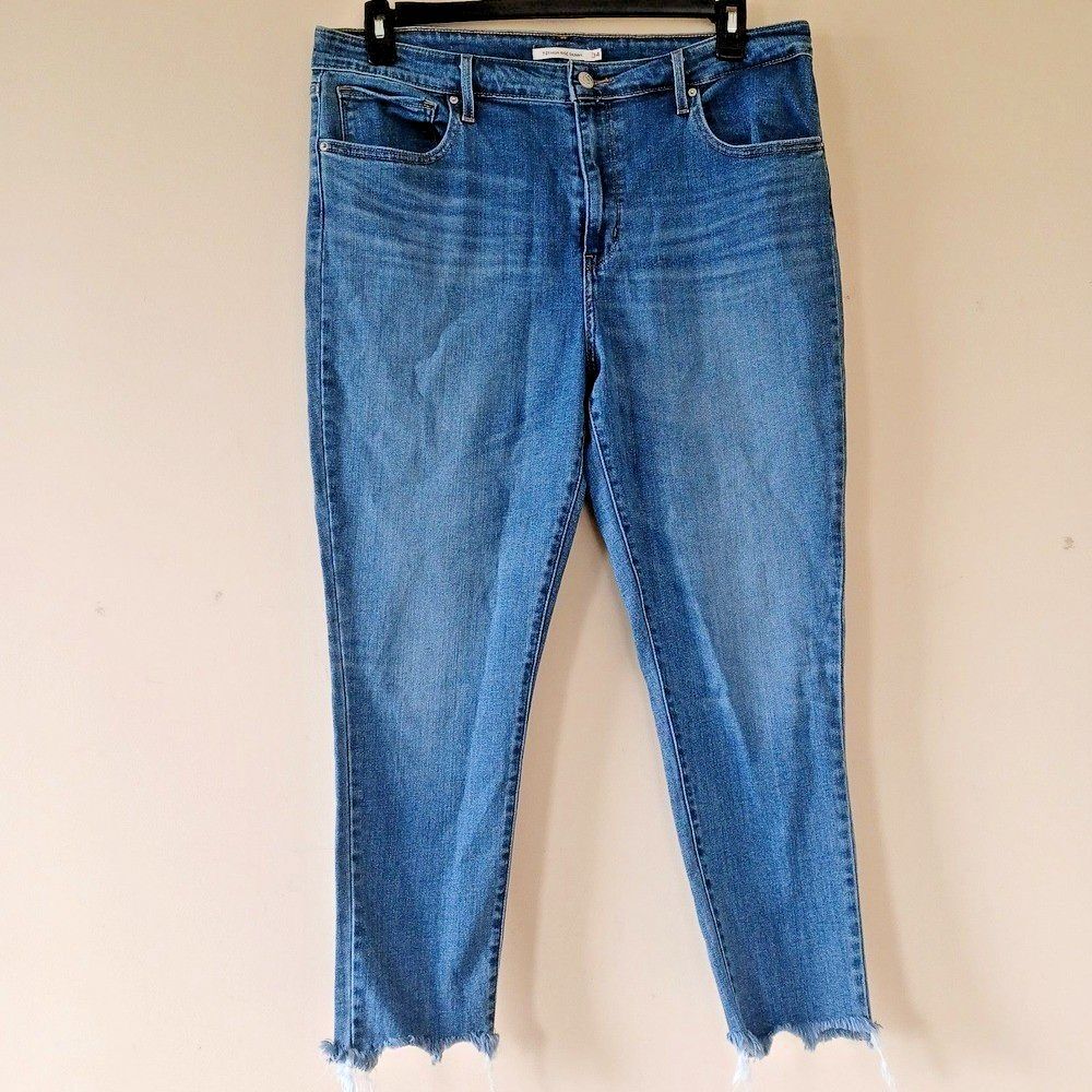 Levis 721 Jeans Plus Sz 34 High Rise Skinny Ankle Raw Hem Blue Everyday Stretch
